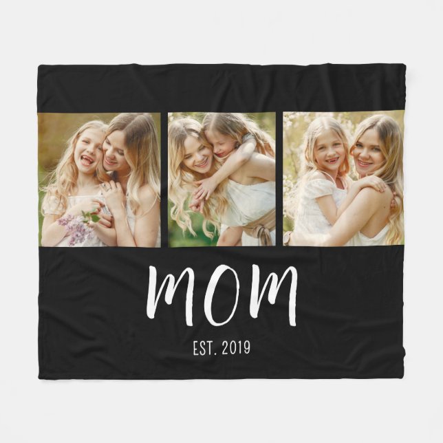 Mom Established Modern Bold Script Black 3 Photo Fleecedecke (Vorderseite (Horizontal))