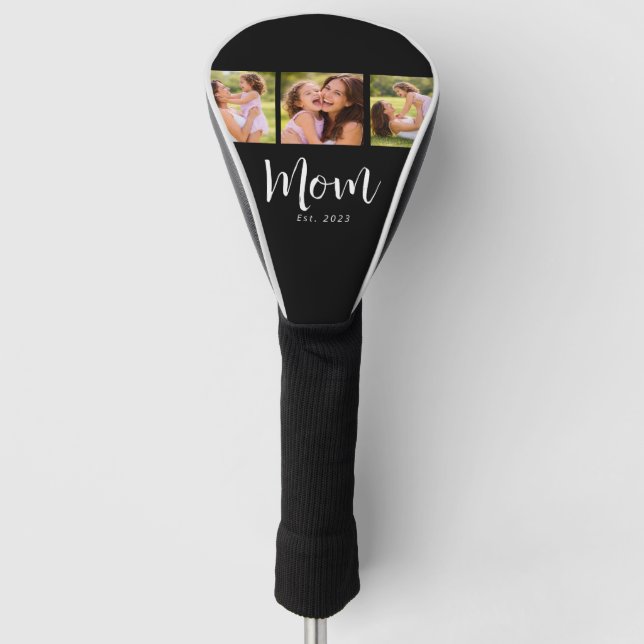 Mom Established Modern Bold Script Black 3 Photo Golf Headcover (Vorderseite)