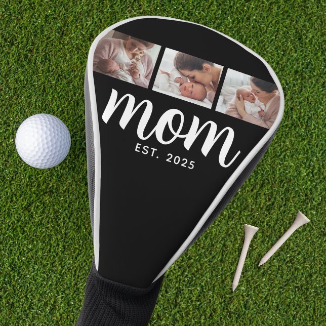 Mom Established Modern Bold Script Black 3 Photo Golf Headcover (Von Creator hochgeladen)