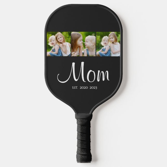 Mom Established Modern Bold Script Black 3 Photo Pickleball Schläger (Vorderseite)