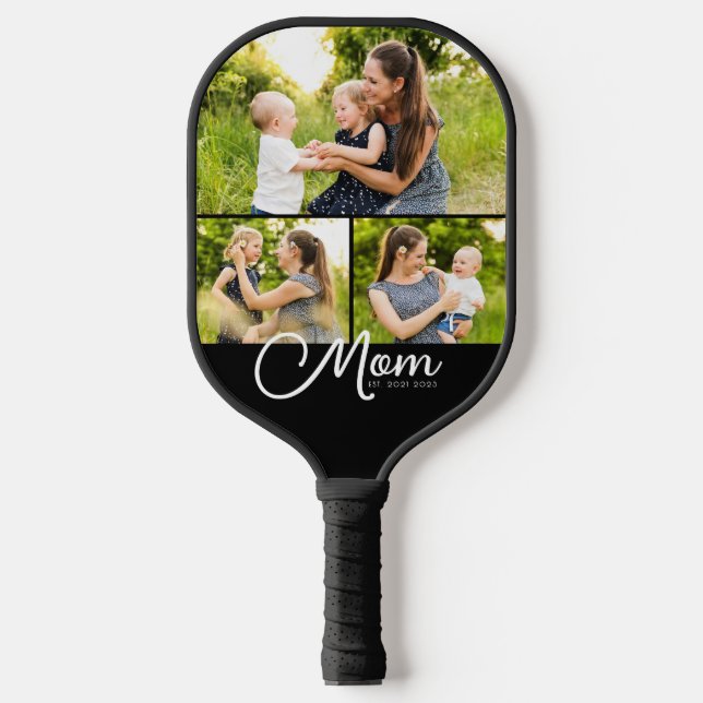 Mom Established Modern Script 3 Photo  Pickleball Schläger (Vorderseite)
