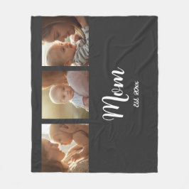 Mom Established Modern Script Black 3 Photo Fleecedecke