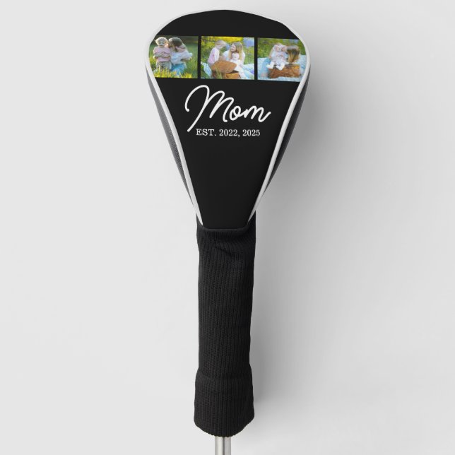 Mom Established Modern Script Black 3 Photo Golf Headcover (Vorderseite)