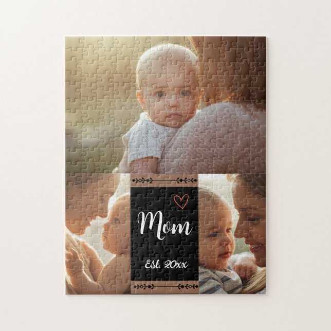 Mom Established Modern Script Black 3 Photo Jigsaw (Vertikal)