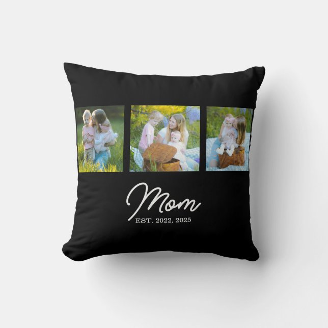 Mom Established Modern Script Black 3 Photo Kissen (Vorderseite)