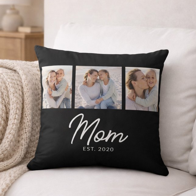 Mom Established Modern Script Black 3 Photo Kissen (Von Creator hochgeladen)
