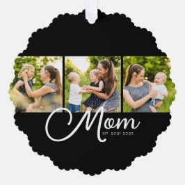 Mom Established Modern Script Black 3 Photo Ornament Karte