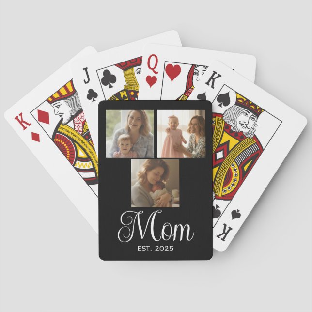 Mom Established Modern Script Black 3 Photo Spielkarten (Rückseite)