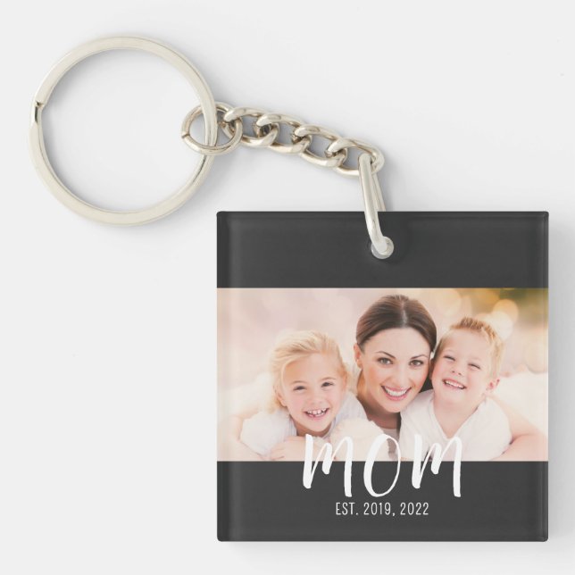 Mom Established Modern Script Photo Keychain (Devant)