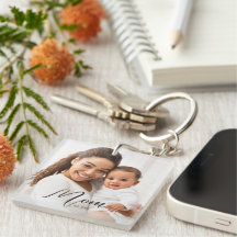 Mom Established Modern Script Photo Keychain