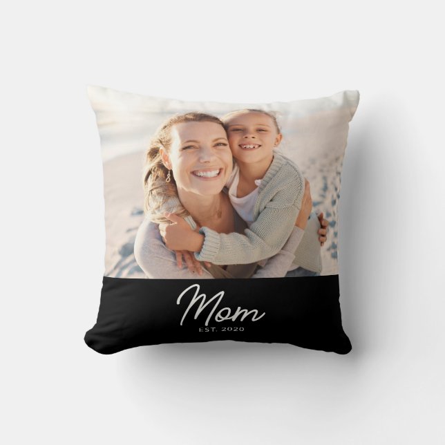 Mom Established Modern Script Photo Kissen (Vorderseite)