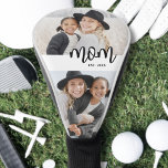 Mom Established Mother's Day Gift Golf Headcover<br><div class="desc">Simple Mom Personalized Golf Head Cover. Celebrate motherhood with this minimalist design featuring the word “mom” in lowercase serif font centered between two photos — one above and one below — for a warm and playful look. A white band runs through the middle, where the text overlaps between the white...</div>