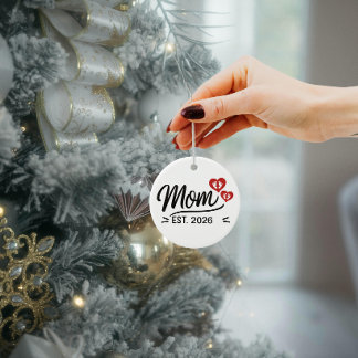 Mom Established Mothers Day Name Year Script Heart Keramik Ornament