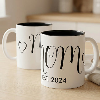 Mom Established New Mom Big Script Heart Zweifarbige Tasse