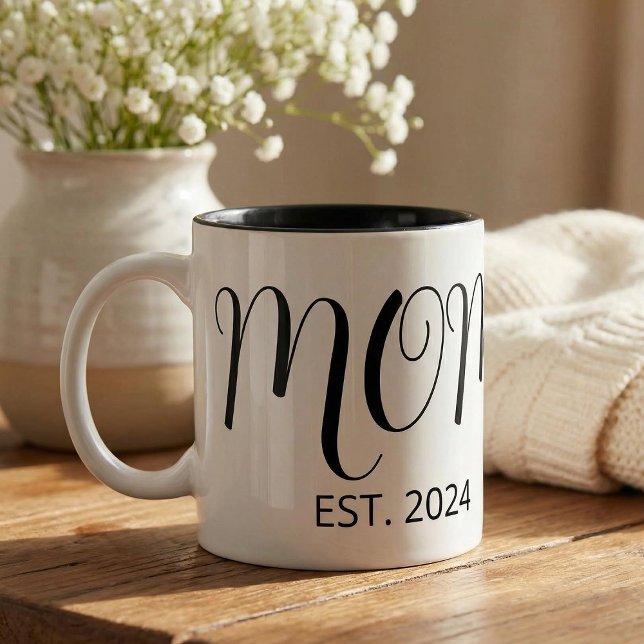 Mom Established New Mom Gift Zweifarbige Tasse (Von Creator hochgeladen)