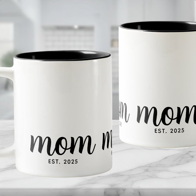 Mom Established New Mom Gift Zweifarbige Tasse (Von Creator hochgeladen)