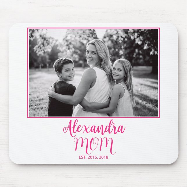 Mom Established Pink Script Name Photo  Mousepad (Vorne)
