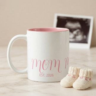 Mom Established Rose Pink Script New Mom Gift  Zweifarbige Tasse