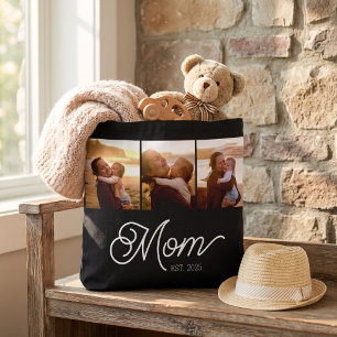 Mom Established Schrift Schwarz 3 Foto Tasche