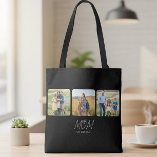 Mom Established Schrift Schwarz  3 Foto Tote Bag Tasche