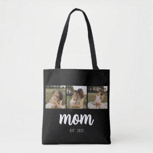 Mom Established Schrift Schwarz 3 Fotos Tote Bag Tasche