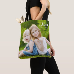 Mom Established Schrift Schwarz Foto Tasche