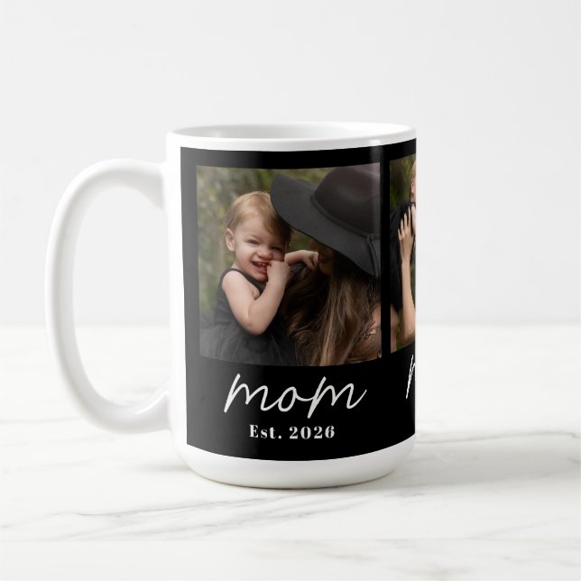 Mom Established Script Black 3 Photo  Coffee Mug (Gauche)