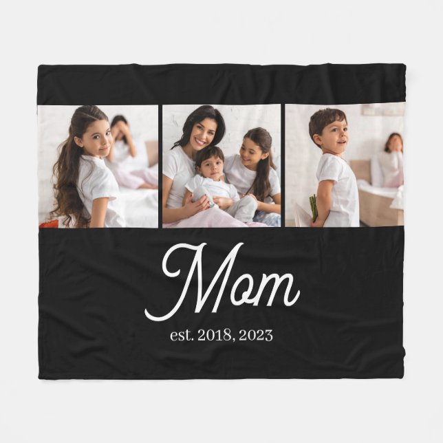 Mom Established Script Black 3 Photo Fleecedecke (Vorderseite (Horizontal))