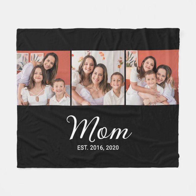 Mom Established Script Black 3 Photo Fleecedecke (Vorderseite (Horizontal))