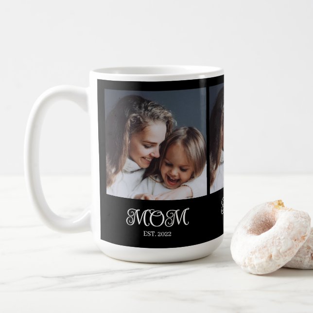 Mom Established Script Black 3 Photo Kaffeetasse (Mit Donut)