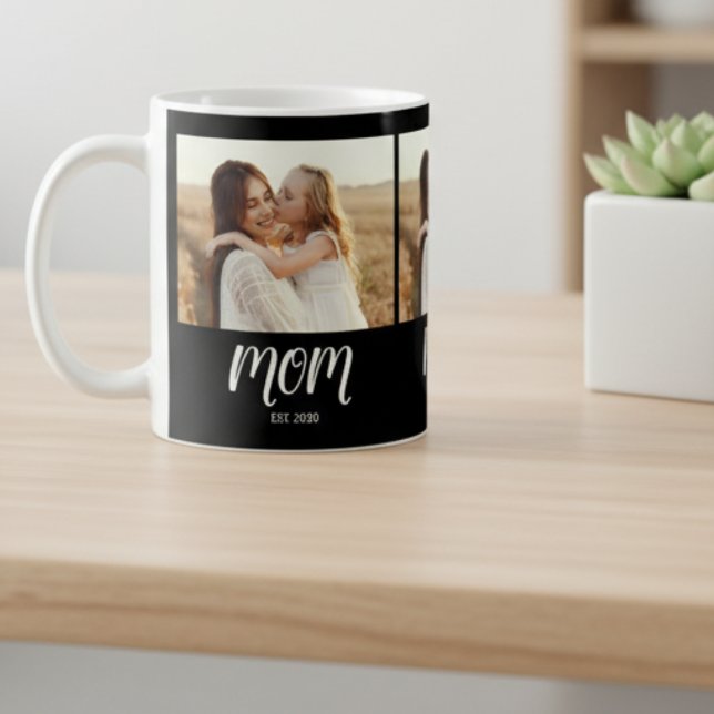 Mom Established Script Black 3 Photo Kaffeetasse (Von Creator hochgeladen)