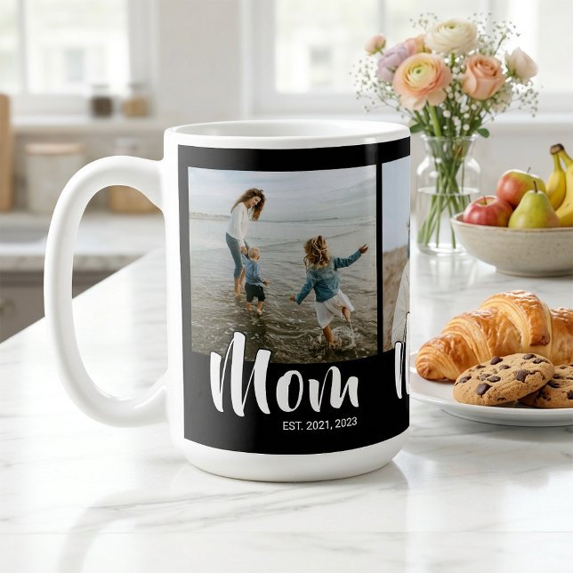 Mom Established Script Black 3 Photo Kaffeetasse (Mom Established Script Black 3 Photo Coffee Mug)