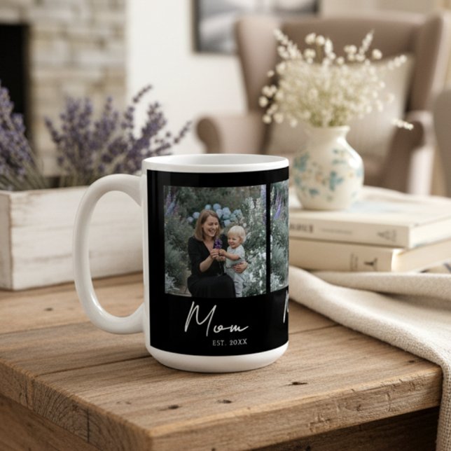 Mom Established Script Black 3 Photo Kaffeetasse (Von Creator hochgeladen)