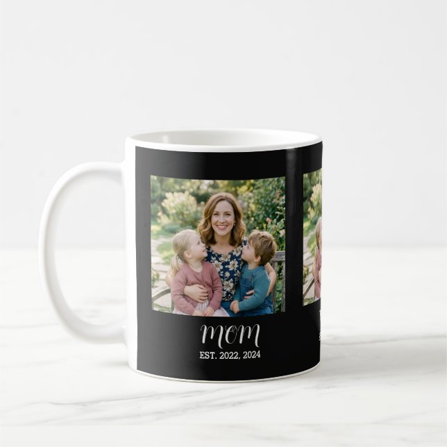 Mom Established Script Black 3 Photo Mug Kaffeetasse (Links)
