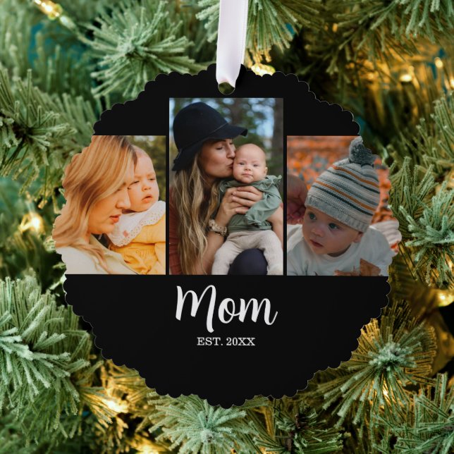 Mom Established Script Black 3 Photo  Ornament Karte (Insitu (Baum))