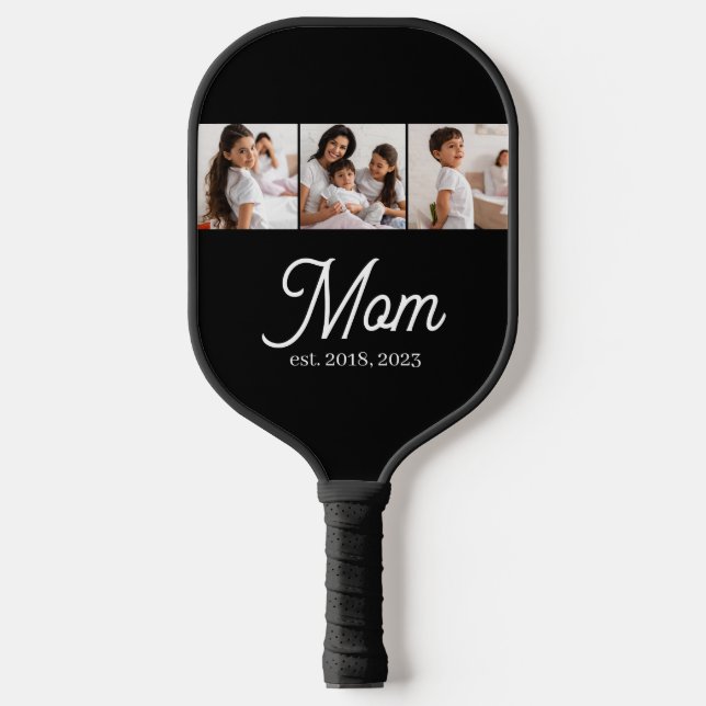 Mom Established Script Black 3 Photo Pickleball Schläger (Vorderseite)