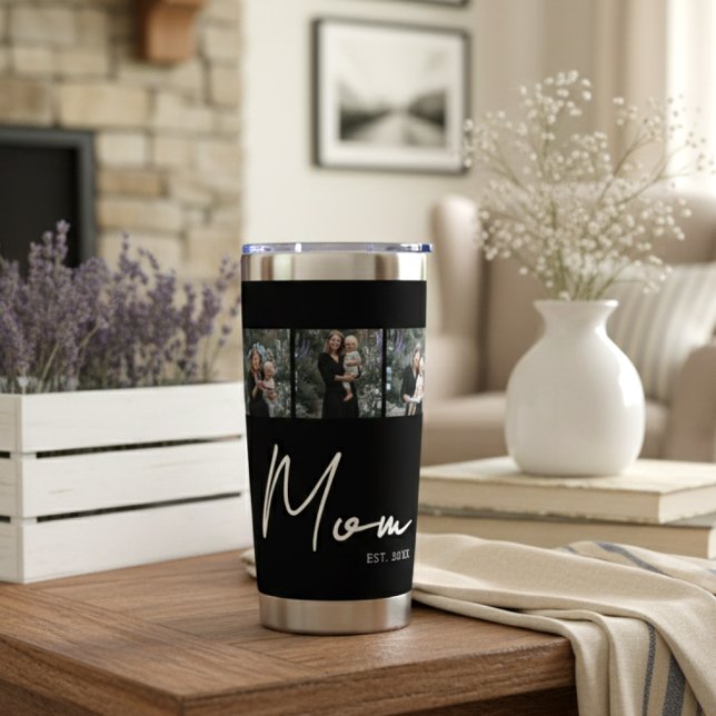 Mom Established Script Black 3 Photo Thermobecher (Von Creator hochgeladen)