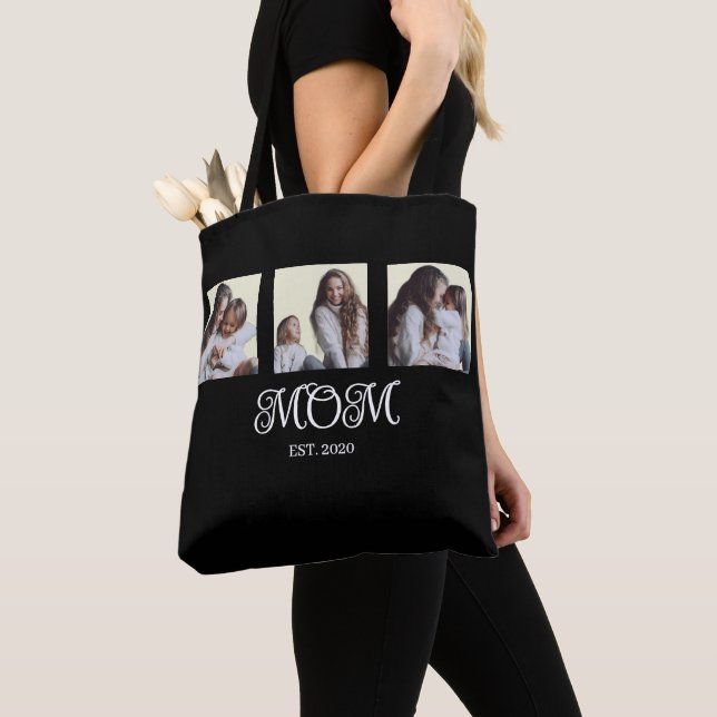 Mom Established Script Black 3 Photo Tote Bag (De près)
