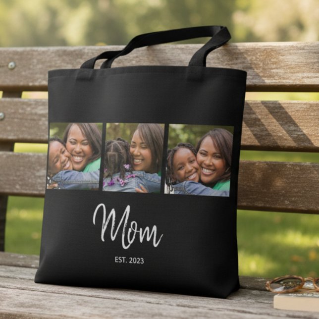 Mom Established Script Black 3 Photo Tote Bag (Créateur téléchargé)