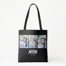 Mom Established Script Black 3 Photo Tote Bag