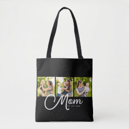 Mom Established Script Black 3 Photo Tote Bag Tasche