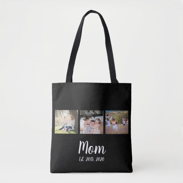 Mom Established Script Black 3 Photo Tote Bag Tasche (Vorderseite)