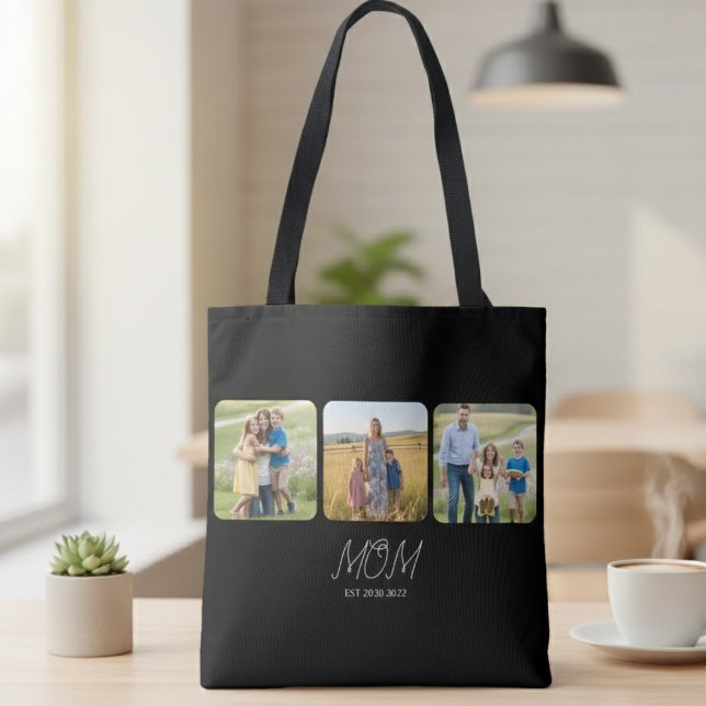 Mom Established Script Black  3 Photo  Tote Bag Tasche (Von Creator hochgeladen)