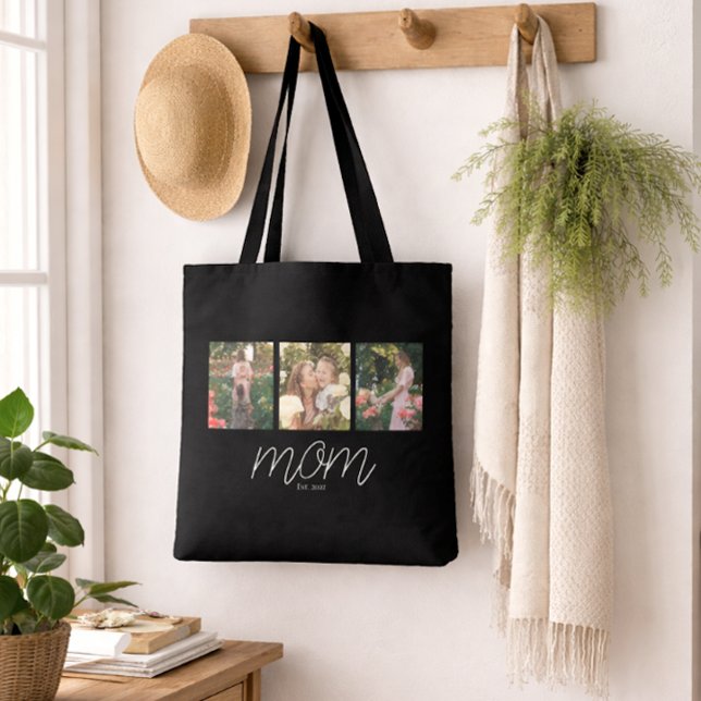 Mom Established Script Black 3 Photo Tote Bag Tasche (Von Creator hochgeladen)