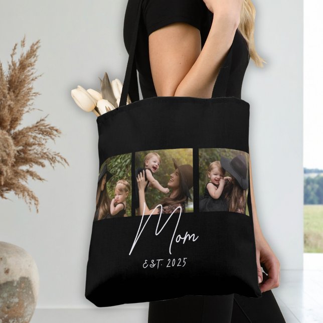 Mom Established Script Black 3 Photo Tote Bag Tasche (Von Creator hochgeladen)