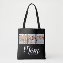 Mom Established Script Black 3 Photo Tote Bag Tasche