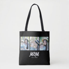Mom Established Script Black 3 Photo Tote Bag Tasche