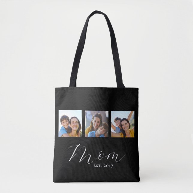 Mom Established Script Black 3 Photo Tote Bag Tasche (Vorderseite)