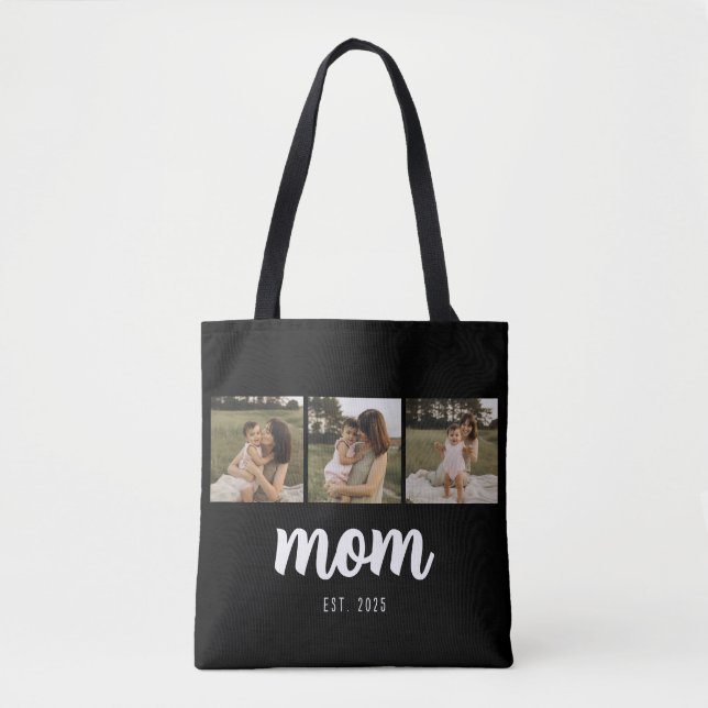 Mom Established Script Black 3 Photos Tote Bag Tasche (Vorderseite)