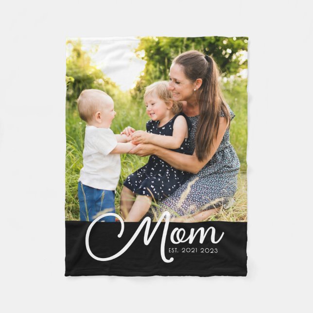 Mom Established Script Black Photo  Fleecedecke (Vorderseite)